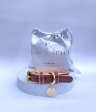 Load image into Gallery viewer, Brown & Pink Traditional European Leather Dog Collar with classic Pink leather lining and edging detail