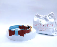 Load image into Gallery viewer, Brown & Blue Traditional European Leather Dog Collar with classic blue leather lining and edging detail