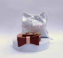 Load image into Gallery viewer, Brown & Pink Traditional European Leather Dog Collar with classic Pink leather lining and edging detail