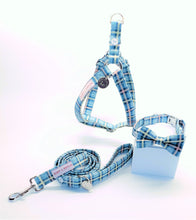 Load image into Gallery viewer, Comfy Cotton Blue Tartan Collar & Bow Tie