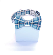 Load image into Gallery viewer, Comfy Cotton Blue Tartan Collar & Bow Tie