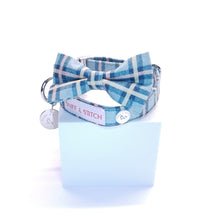 Load image into Gallery viewer, Comfy Cotton Blue Tartan Collar & Bow Tie
