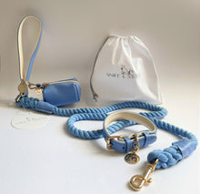 Load image into Gallery viewer, Azure Blue Traditional Leather and Rope Dog Lead