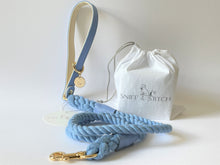 Load image into Gallery viewer, Azure Blue Traditional Leather and Rope Dog Lead