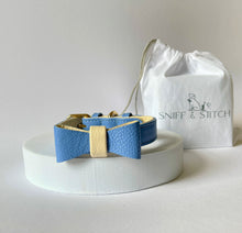 Load image into Gallery viewer, Azure Blue Leather Bow Tie
