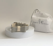 Load image into Gallery viewer, Squirrel Grey Leather Bow Tie