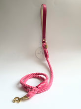 Load image into Gallery viewer, Raspberry Ripple Traditional Leather Rope Dog Lead