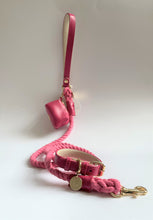 Load image into Gallery viewer, Raspberry Ripple Traditional Leather Rope Dog Lead