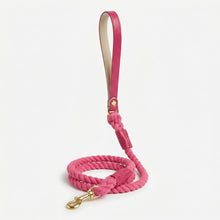 Load image into Gallery viewer, Raspberry Ripple Traditional Leather Rope Dog Lead
