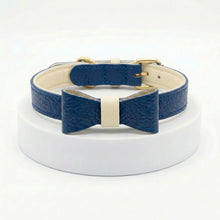 Load image into Gallery viewer, Blue Leather Bow Tie
