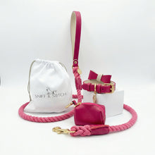 Load image into Gallery viewer, Raspberry Ripple Traditional Leather Rope Dog Lead
