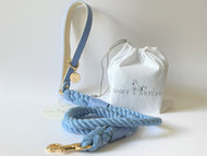 Azure Blue Traditional Leather and Rope Dog Lead