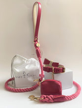 Load image into Gallery viewer, Raspberry Ripple Traditional Leather Rope Dog Lead
